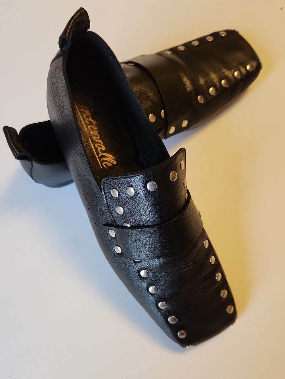 Black Studded Leather Women's Slip-On Loafers